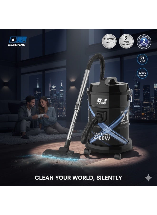 دكتور إلكتريك مكنسة كهربائية معدنية 2200 واط، 21 لتر، نظام ترشيح متعدد المراحل، أنبوب تلسكوبي، أسود وأزرق، موديل DR21L - Image 4